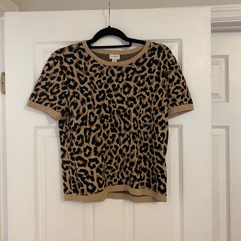 J. Crew Short Sleeve Cheetah Print Sweater